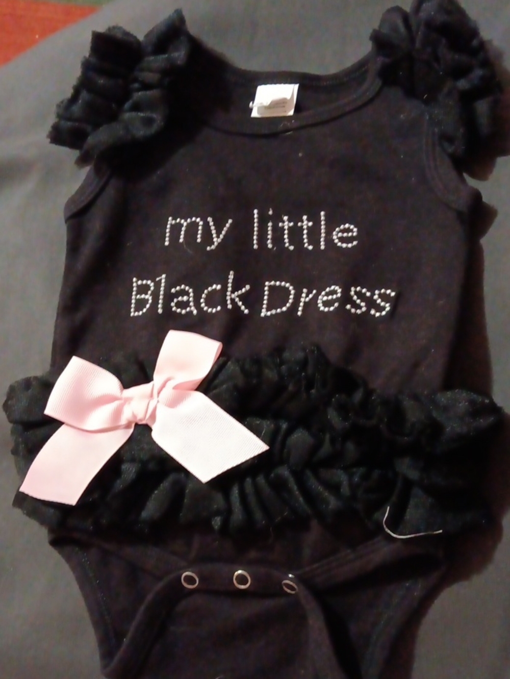 JACKSON Black Baby One-Piece Bodysuit with Pink Bow